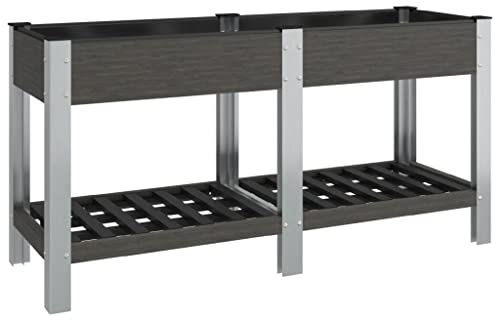 vidaXL Garten Hochbeet Pflanzkasten Blumenkasten Blumenbeet Pflanzbeet Gemüsebeet Gartenbeet Kräuterbeet Pflanzkübel mit Ablage Grau 150x50x75cm WPC