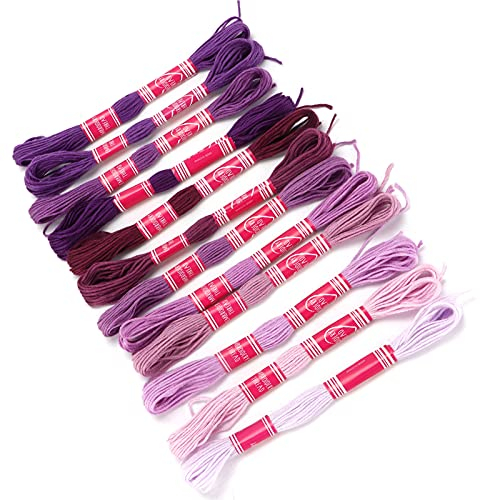 Stickgarn-Set, Bunt, Strapazierfähig, 12 Stränge, Polyester, Exquisites Bastelwerkzeug, Familienfreund, Jungen, Mädchen (Lila)