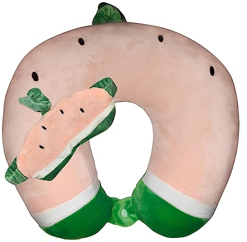 FeelComfy Reisekissen Flugzeug*Urlaub*Auto*Reise*Nackenhöhrnchen*Obst*Nackenkissen Kinder Erwachsene*Ergonomisch*Adults*ChildrenU-Förmig* Augenmaske (Wassermelone)