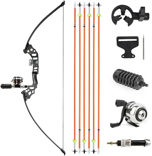 SHARROW Bogenfischen Recurve Bogen und Pfeile Set 40lbs Jagd Angeln Bogen mit Bowfishing Pfeile und Angelrolle Kits für Bogenschießen Jagd (Schwarz)