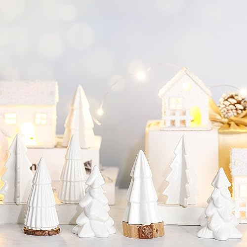 Nuenen 8 Stück Weihnachtsbäume aus Keramik Mini Weihnachten Tanne Figuren Porzellan Winter Deko Tannenbäume für Vintage Tisch Schreibtisch Schrank Kommode Wohnzimmer Schlafzimmer (Baum)