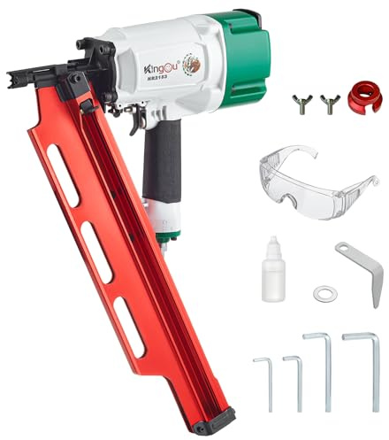 KingOu Mexican Style NR2183 21 Degree Aluminum Magazine Framing nail gun, Pneumatic Framing Nailer, 2-Inch up to 3-1/4-Inch Plastic Collated Full Head Framing Nails, Framing, Wooden House Building