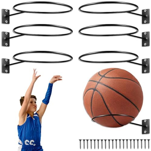 6 Piezas Soporte de Pared para Balones de Exhibición,Universal Soporte de Pelota de Metal, Soporte de Pelota Deportiva, Soportes de Almacenamiento de Pelotas para Baloncesto,Rugby,Voleibol,Fútbol