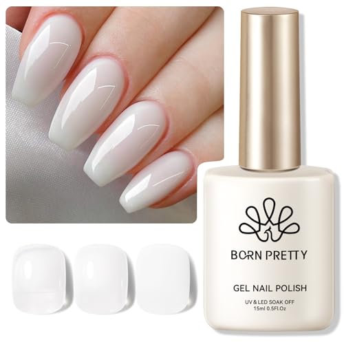 Born Pretty 15ml UV Nagellack - Milchig Weiß Gel Mit Opal Jelly Weiß Transluzent Naturfarben Schellack Gelee Wirkung Für French Nails 75% Milchgelee