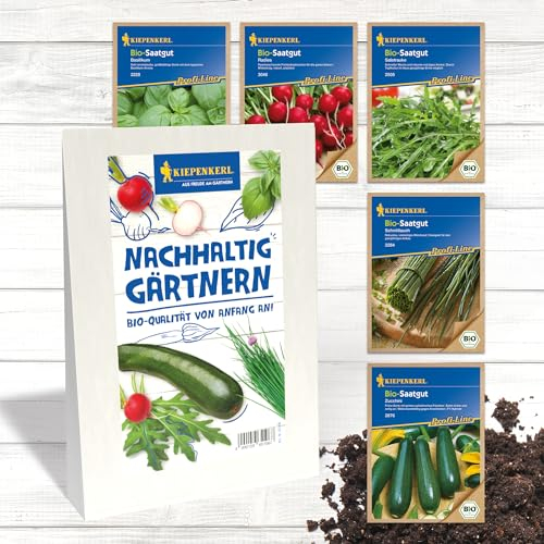 Kiepenkerl Profi-Line Gemüsesamen-Set 'Nachhaltiges Gärtnern – BIO-Qualität' | Hohe Keimrate & Ertrag | Ideal für Kräuter, Salat, Zucchini | Umfasst Basilikum, Radies, Schnittlauch