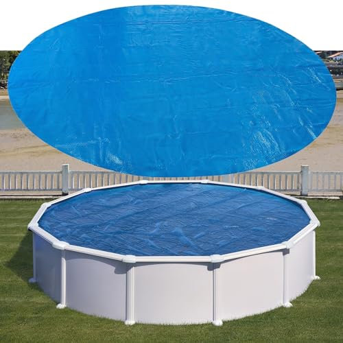 Pool Cover Poolabdeckplane 10 12 14 15 16 18 20 21 22 24 26 27 28 30 32 Fuß runde Solar-Poolabdeckung für oberirdische Pools/Einbaupools/Whirlpools/Spa, 400 μm Blaue wärmespeichernde Solardecke (Colo