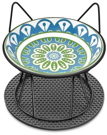 Avmvnvc Gamelle Chat Surélevée - Bols en Céramique avec Support en Métal Antidérapant pour Chat et Petits Chiens - Tapis Antidérapant Inclus