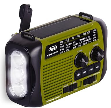 Trevi RA 7F30 BT Radio Portatile Multibanda FM/AM/SW con Lettore MP3 Wireless, Funzione Power Bank e Torcia LED, Ricarica Solare, a Dinamo o USB-C, Ideale per Emergenze, Campeggio, Viaggi, Verde