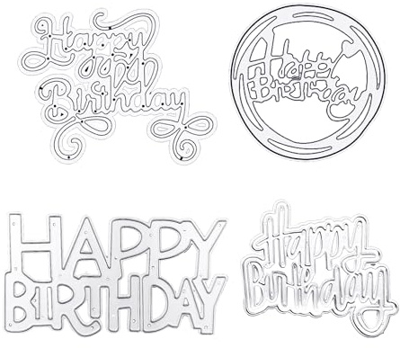 4 Stück Happy Birthday-Stanze, Happy Birthday-Stanzmaschine, Prägemesser-Stanze, DIY-Kartenherstellungsstanze, Metall-Stanzstanze