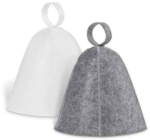 CIATBYYJ 2 Pack Sauna Hat, Vaporarium Hat, Wool Sauna Hats, Russian Banya Felt Bath Cap, Unisex Bathroom Saunas Accessories for Men Women (White, Grey)