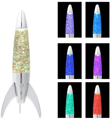 GorYeeFine LED Silver Star Glitter Lamp,Color Changing Motion Lamp Gift of Christmas for Adults and Kids LED Glitter Lamps with Rocket Feature for Room Decor as Night Light