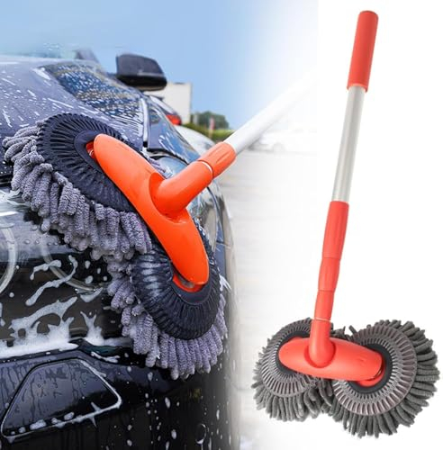 Brosse Nettoyage en Microfibre Chenille, Brosse De Lavage De Voiture à Double Tête, avec Manche Télescopique pour Véhicule Voiture Camping-Car Caravane (1 Ensemble)