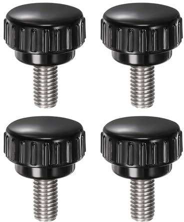 sourcing map 4pcs Knurled Clamping Knobs M8 x 16mm Metric 304 Stainless Steel Male Thread Thumb Screw on Type 25mm Plastic Round Head Threaded Hand Bolt Stud Knobs Black