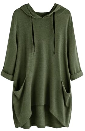 Hoodies for Women UK Plus Size Lightweight Tunic Pullover Hooded Sweatshirt Drawstring Long Sleeve Sweatshirts Oversized Long Pullover Tops with Pockets Plain Casual Longline Sweaters Autumn Jumper