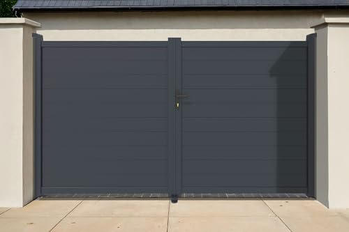 Casanoov Portail battant 4m EIGER H.180cm + 2 poteaux H.190cm aluminium gris