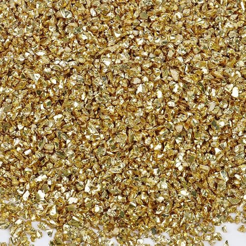 Anevous 100g Crushed Glass Chips, 1-2mm Unregelmäßiges Glitzer Glassplitter, Glitterglas Kies, Glasperlen zum Basteln für Nail Art Crafts DIY Vase Epoxidharz Schmuck Making Heimdekoration,Gold B