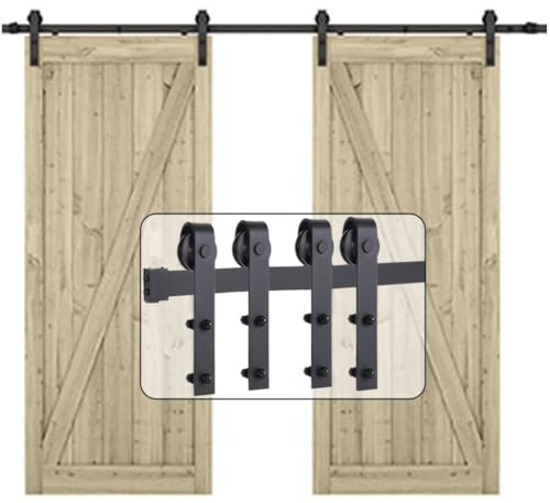 EGTink 200cm/6,6FT - Kit de riel para puerta corredera con guía de piso de puerta de granero para puerta corredera doble