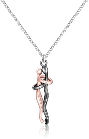 Yifnny Couple Hug Necklace, Pendentif Love Hug en acier inoxydable pour les femmes Bijoux de couple pour elle et lui Collier de promesse Cadeaux d'anniversaire pour les femmes (Noir-Or Rose A)
