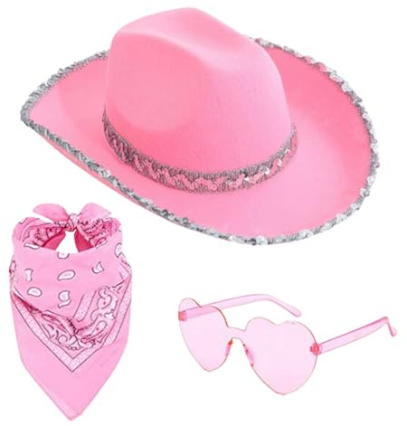 Generisch Cowboyhut Für Damen - Cowboy Hut | Western Cowboyhut | Cowgirl KostüM | Karneval Kostüm | Faschingskostüme Filzhut Mit Halsband | Federkrempe Cowboyhüte | Cosplay Party Kostüm Zubehör