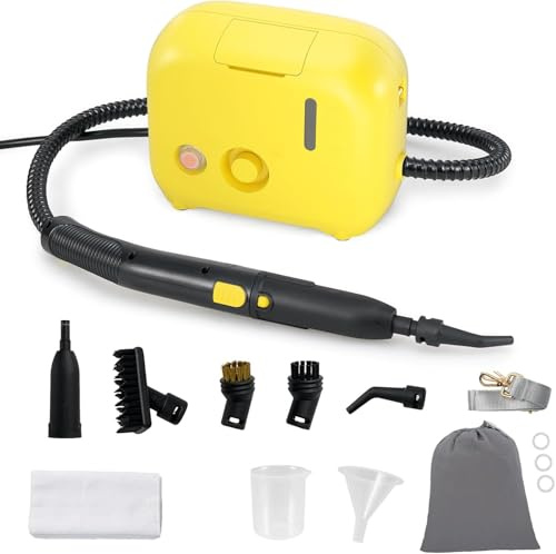 RELAX4LIFE Dampfreiniger, 1600W & 1L, Dampfdruck: 3 bar, Aufheizzeit: 10 s, Dampfreiniger Handgerät mit 10 Zubehör & Schultergurt, bis zu 180℃, Hand Steam Cleaner für Boden, Küche, Bad (Gelb)