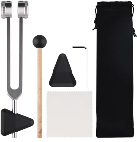 Diapason Therapeutique, 128 Hz Therapieinstrument, Diapason en Alliage D'aluminium, Soin par Vibration, Outil Praticiens Énergétiques, avec Marteau Réflexes, Triangulaire Silicone, Sac Rangement