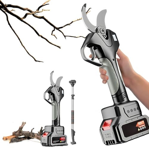 Glowdora Forbici da Potatura Elettriche, Forbici da Potatura Portatili A Batteria con Asta di Prolunga da 2,15 M, Motore Brushless, Diametro di Taglio 50 Mm, Adatte per Arbusti E Frutteti,Nere.