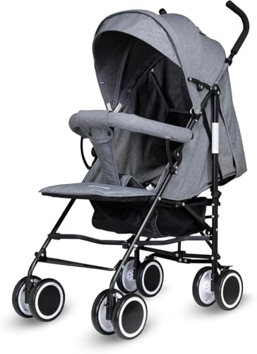 Lightweight Travel Strollers for Airplane, Compact Foldable Baby Stroller with Reclining Seat & 5 Point Harness, Portable Umbrella Stroller for Toddlers & Infants, Buggy (Grey)