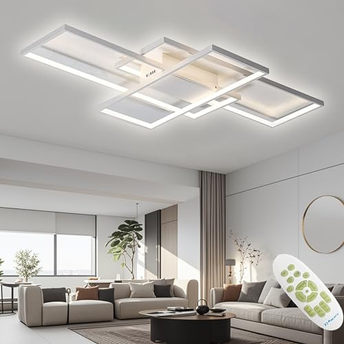 TYJY LED Deckenleuchte 105W Dimmbar 140cm Weiß Deckenlampe Wohnzimmer | Moderne Rechteckige Wohnzimmerlampe mit Fernbedienung, 3000K-6000K, Memory Funktion, Nachtlicht, für Schlafzimmer Wohnzimmer