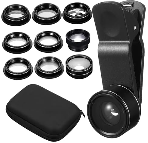 Operitacx Kit Objectif pour Smartphone Noir Lentille Macro et Prolongateur 2X en Alliage et TPU, Ensemble Polyvalent pour Photographie Mobile