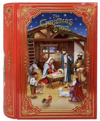 Your Castle Gran Caja de Lata en Forma de Libro de Navidad Christmas Star Caja de Galletas Caja Deco Caja Retro Muy Grande, 24,5 x 21 x 9 cm Capacidad: 3 L