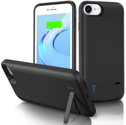 Gladgogo Battery Case for iPhone 6/6s/7/8/SE (2020/2022) 4.7 Inches, 6000 mAh Recharge Power Bank Battery Case Additional Battery with Stand, Charging Case Mobile Phone Case Battery Case for iPhone 6