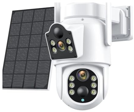 KVBRUI Telecamera IP Solare da 8 MP 4K con Batteria da 7800 mAh Telecamera IP WiFi HD da 4 MP con Doppio Obiettivo for Esterni Pannello Solare Sicurezza CCTV(8MP ADD 64GB Card)