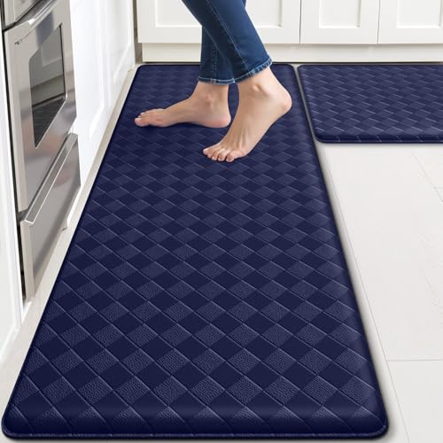 TranquilRelax Kitchen Mats, 2PCS Kitchen Rugs, Cushioned Anti Fatigue Kitchen Mats for Floor, Non-Slip Standing Desk Mat, Waterproof Kitchen Rug Set for Kitchen, Floor, Office,17.3×30+17.3×47,Blue
