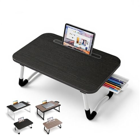 Small Laptop Bett Schreibtisch, Laptoptisch 48 × 30 cm für Frühstück im Bett, Arbeit, Homeoffice, Laptopständer für Sofa、Couch、 Tablett Tisch (Small Black 48x30)