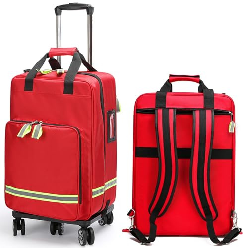 JuanNest Notfalltasche Mit Abnehmbarem Trolley, Fluchtrucksack, Arzttasche Mit Rollen Für Medizinische Geräte, Erste Hilfe Tasche Für Krankenschwestern, Ärzte, Rettungssanitäter, EMS with Pull Rod