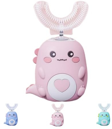 Lulabini DinoBrush 360° Ultraschall-Zahnbürste Kinder, Elektrische IPX7 Wasserdicht (Rosa 2-6 Jahre)