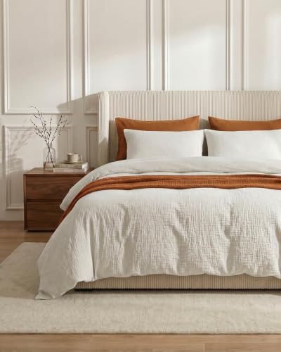 Bailix Premium Musselin Bettwäsche Sets 135x200 4 teilig 100% Baumwolle atmungsaktiv & bügelfrei 2er Bettbezüge 135x200cm + 2er Kissenbezüge 80x80cm Oeko-Tex Bettwäsche-Sets mit Knöpfe Weiß