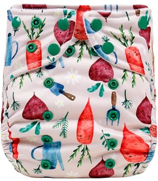 Lumina Überhose One-Size, Komfortable Stoffwindel für Kinder von 3,5-15kg | für schlanke Kinder, Windelhöschen mit Druckknöpfen für flexible Größenanpassung, weiche Windelhose, Funny Veggie