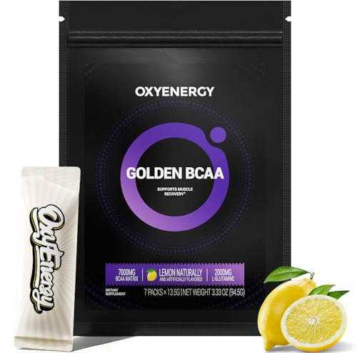 OxyEnergy BCAA Powder, 7g 2:1:1 BCAAs and 2g L-Glutamine Taurine, Amino Acids Energy for Post Workout Muscle Recovery, Muscle Growth, Increased Endurance, Immune Support, 0 Sugar Lemon 7 Servings