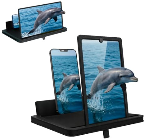 AIPULL Screen Magnifier for Cell Phone with Adjustable Stand, Foldable Phone Screen Magnifier for Movies & Videos, Hands-Free Viewing, Compatible with All Smartphones (Black, 10'')
