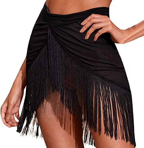Pareo Donna Sarong Pareo Donna Mare Saldi Vestiti Kimono Estivo Caftano Corto Costume Gonna Con Frange Camicione Copri Lungo Beachwear Copricostume Cotone Accessori Pizzo Taglie forti Nero