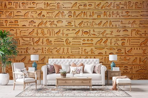 Fototapete 3D Effekt Hieroglyphen Tapete Modern Wandbild Vlies für Wohnzimmer Schlafzimmer Kinderzimmer Küche Ägypten Retro Wandtapete Kunstdrucke Wanddekoration 350 x 256 cm 5q396