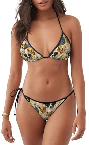 Hundar olika raser tryck bikiniset Trikini vadderad baddräkt sträng badkläder för semester pool, Bikini 1234, L