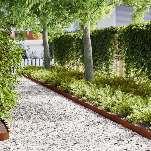 Ziaphsol Cercado de césped de acero resistente a la intemperie, listones de borde oxidados de 100 x 0,05 x 15 cm, juego de 20 para cercado de arriates, borde de jardín y borde de césped en el camino