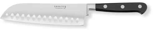 Richardson Sheffield SABATIER trumpet Santoku-kniv, 17,5 cm långt blad, hård bladstam, rosett, extremt vass, professionell kniv, universalkniv, diskmaskinssäker, med brytslipning