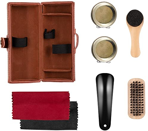 Jazooli 7pc Shoe Cleaning Kit | Shoe Shine, Black & Brown Polish, Suede Cleaner Kit & Cleaning Brushes, Polish Cloth and More