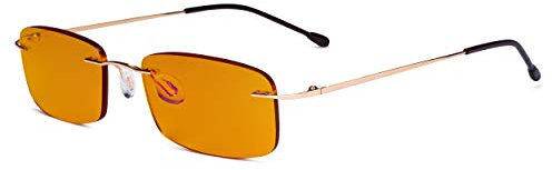 Eyekepper Computer-Brille - Blaulicht-Schutz Lesebrille mit orange getönter Filtergläser für die Nacht - Randlose,blendschuz UV-Strahlen schutz Damen Herren,Gold