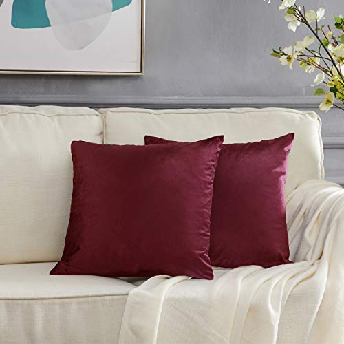GIGIZAZA 2er Set Wein Rot Kissenbezug Samt Kissenbezüge Dekorative Kissenhülle Sofakissen Zierkissen deko Dekokissen für Wohnzimmer Schlafzimmer Sofa Auto 50cmx50cm