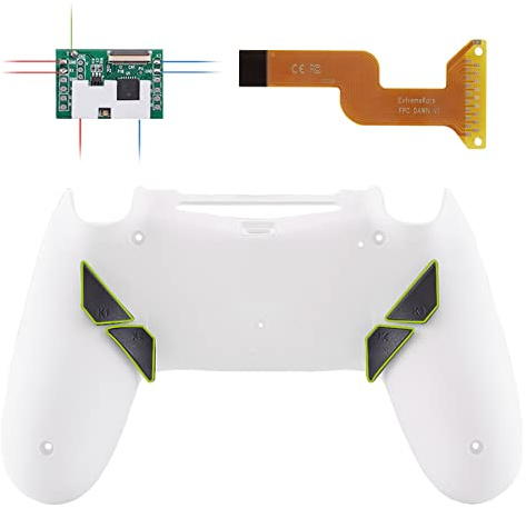 eXtremeRate Konfiguriert Dawn Remap Kit für ps4 Controller, DIY-Ersatz Hülle Rücken Gehäuse Case&Upgrade-Board& 4 Back Paddles Buttons Set für ps4 JDM-040/050/055(Schnee Weiß)