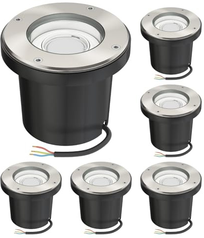 ledscom.de 6 pezzi lampada da incasso a pavimento BOFU per esterni orientabile in acciaio inox rotonda IP67 150mm Ø Lampada LED bianco caldo dimmerabile in 3 fasi: max 500lm